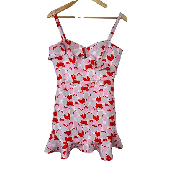 Black Halo Zalda Tulip Floral Ruffle Mini Dress Womens 8 Flounce Feminine - Picture 2 of 9